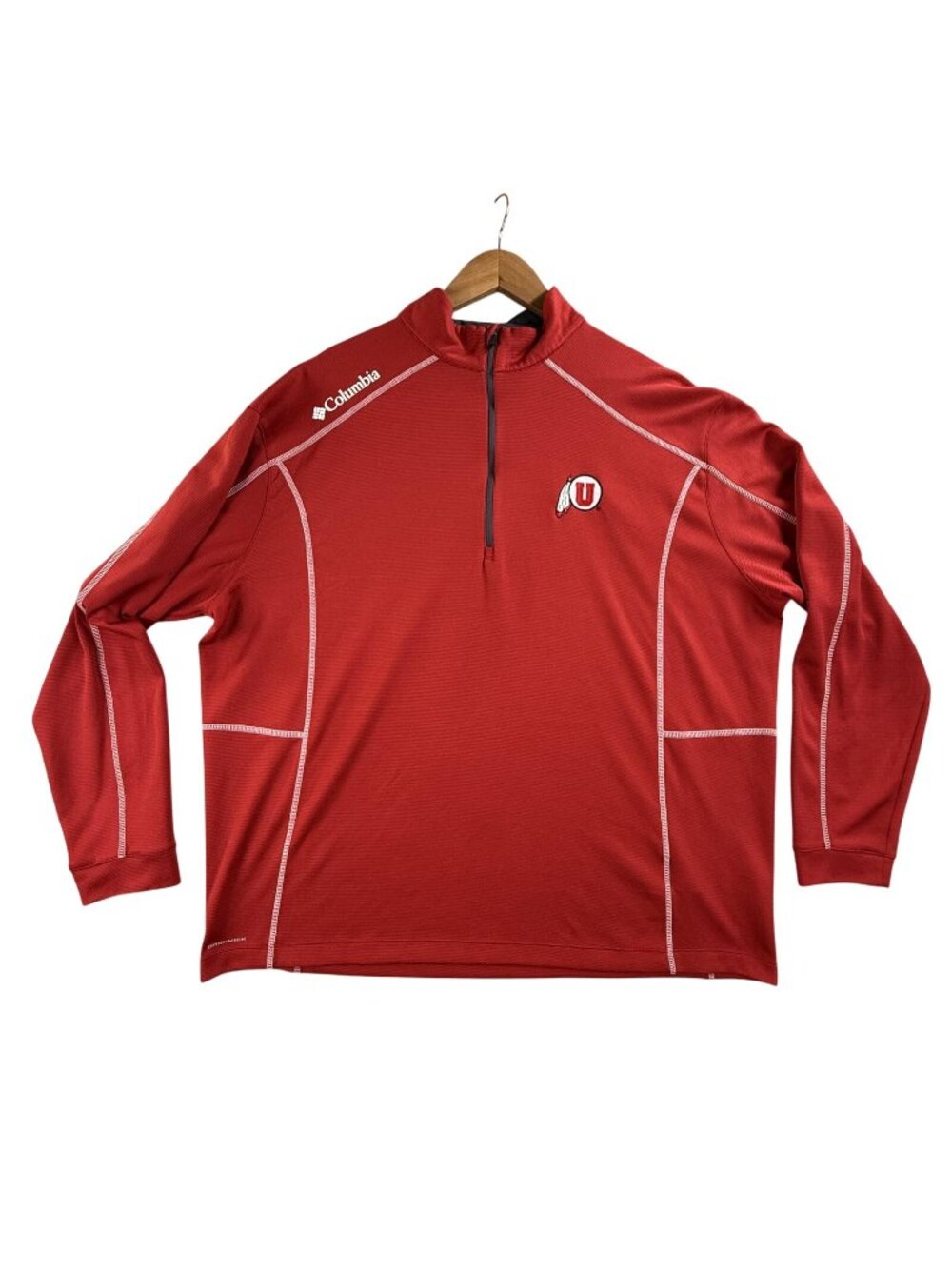 Utah Utes Shirt Mens XL Red NCAA Golf Columbia Omni Wick Quarter Zip Pullover